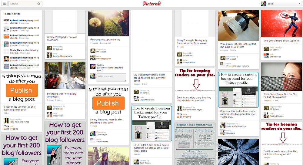 Isang snapshot ng card layout ng Pinterest.